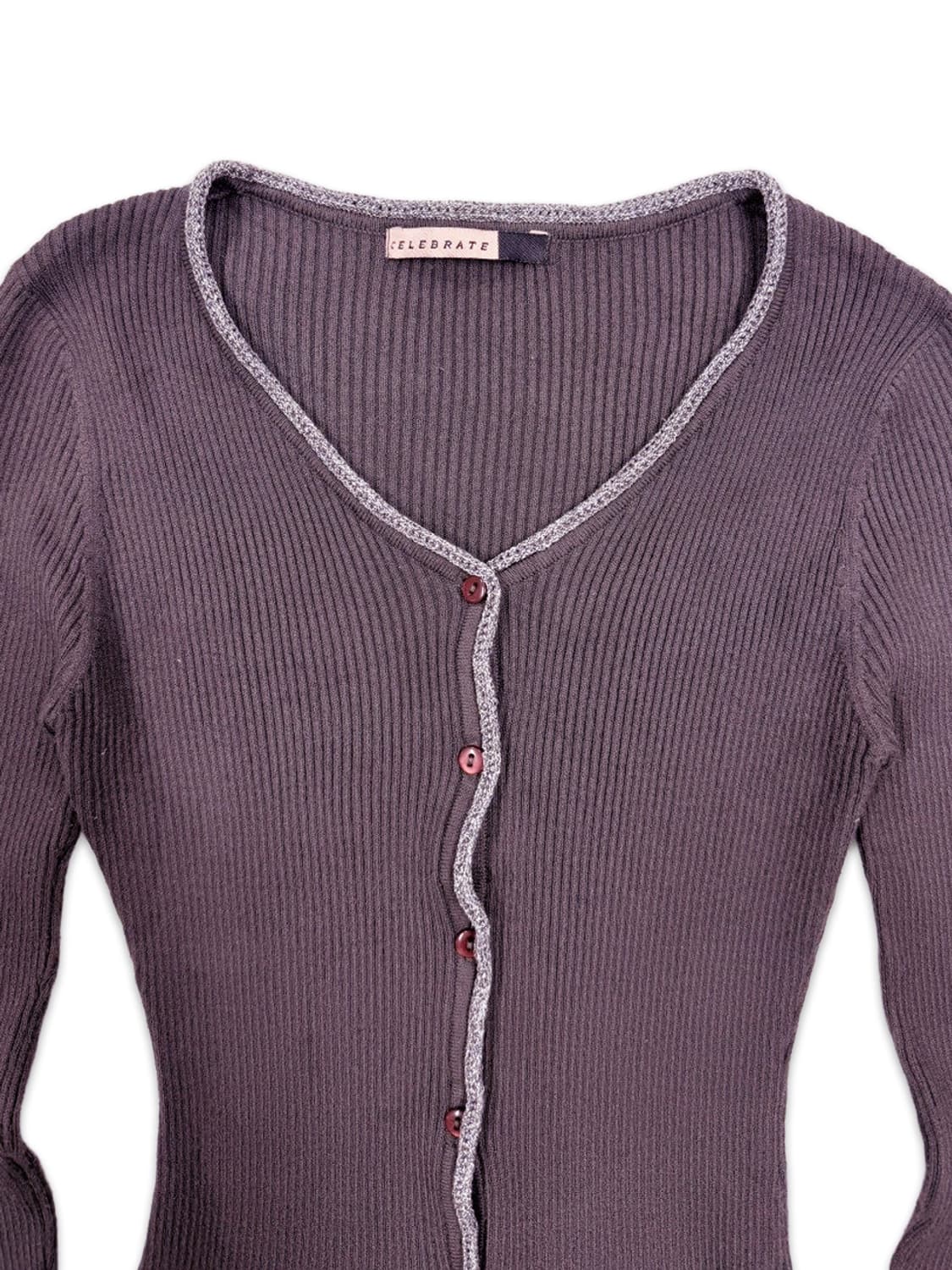 빈티지 퍼플 그레이 슬림핏 프릴 니트 가디건 상품이미지3