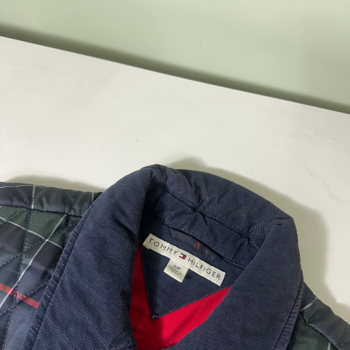 우먼S-M 타미힐피거 가벼운누빔 그린체크 퀼팅자켓 상품이미지3