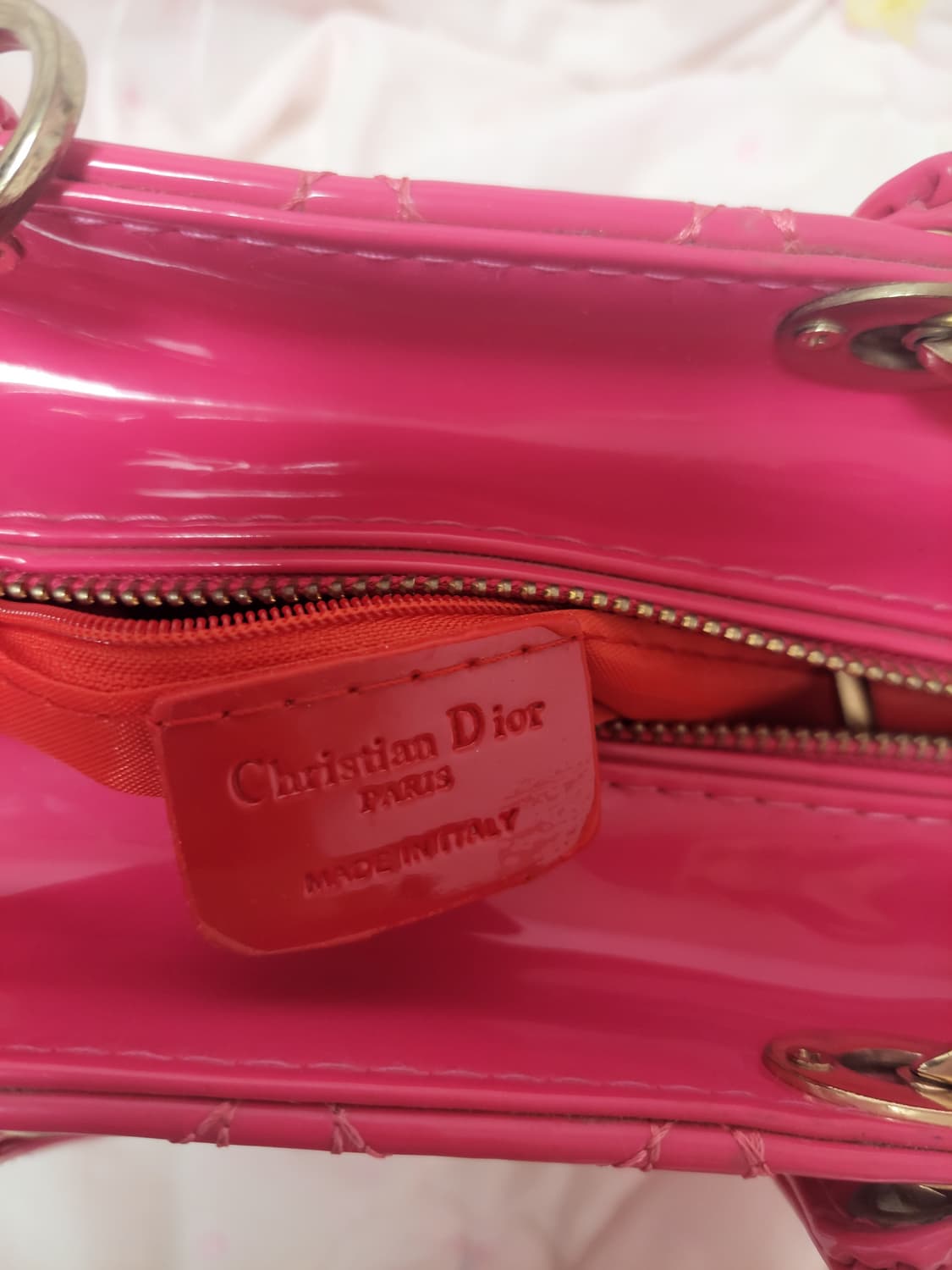 급처상태양호!디올 핑크 레이디백미듐페이던트까나쥬에나멜 가방 토트백크로스백 상품이미지6