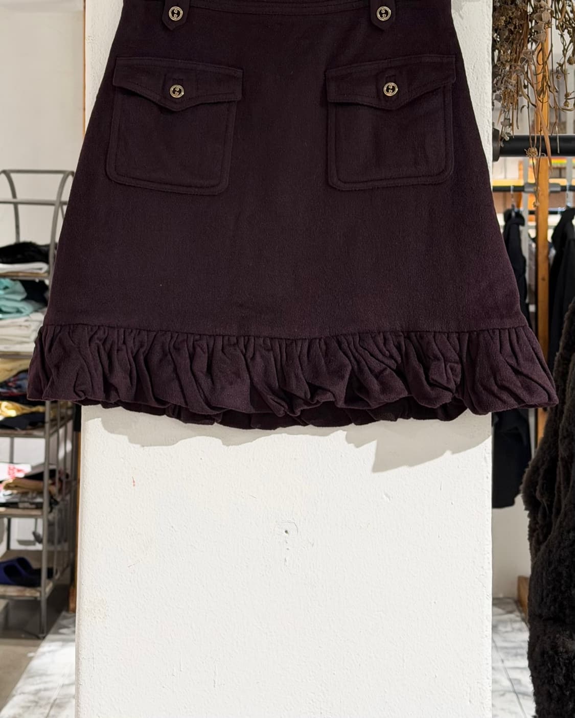 구찌 버건디 앙고라 캐시미어 게더링 투포켓 미니스커트 상품이미지3