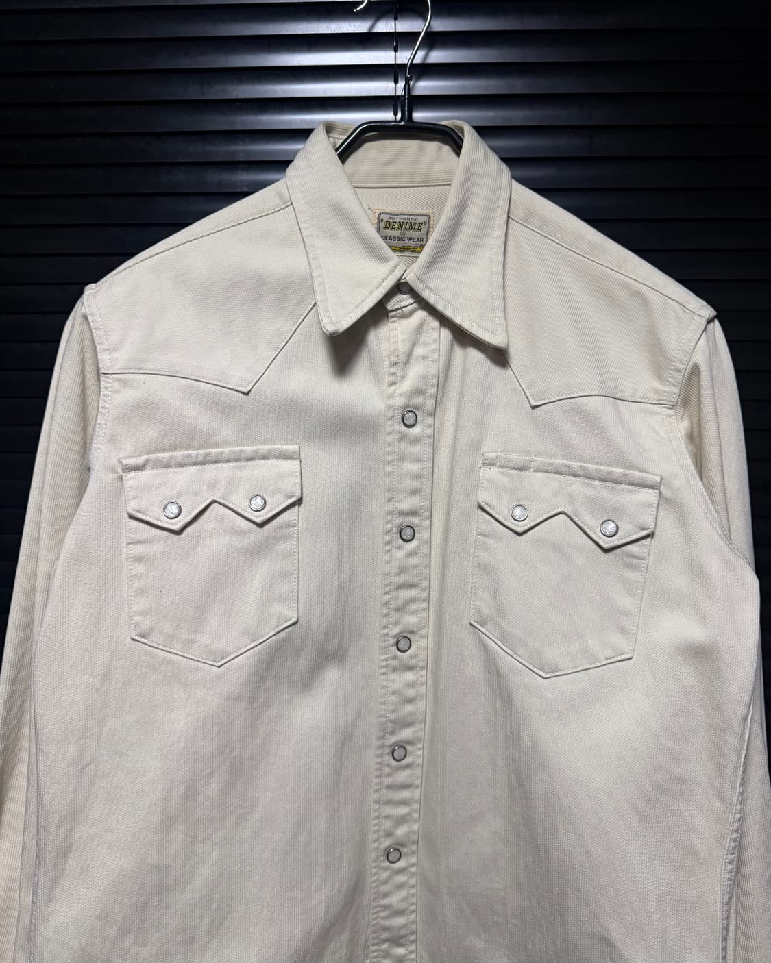 데님 클래식 웨어 코튼 웨스턴 워크셔츠 자개 단추 베이지 빈티지 아메카지 상품이미지2