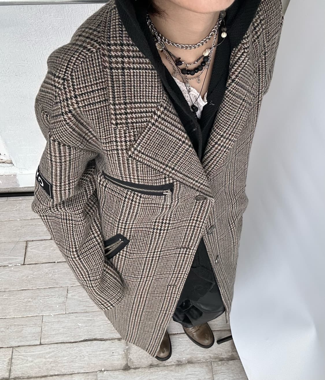 OY check pattern long coat 상품이미지3
