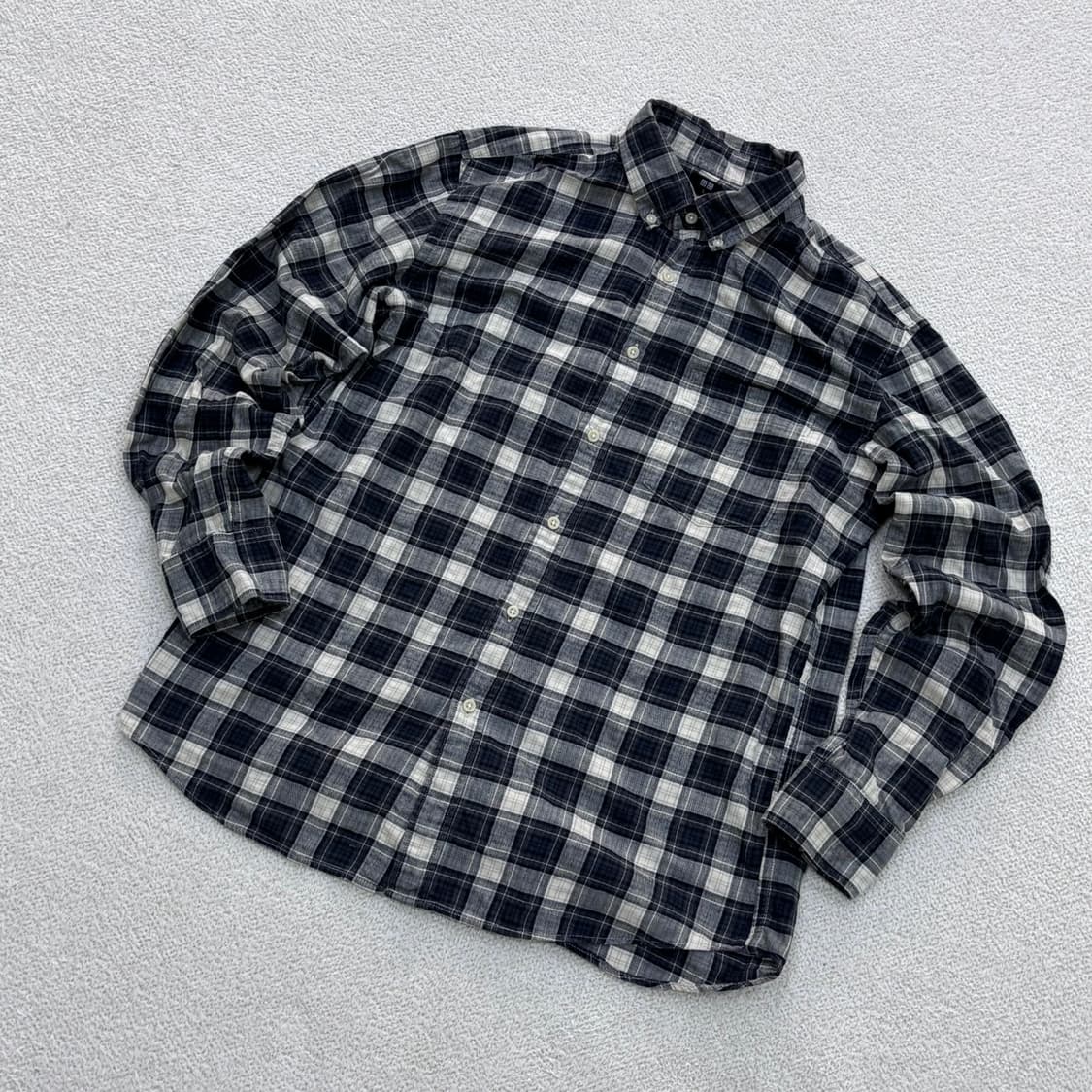 L 유니클로 체크 패턴 긴팔 셔츠 0427E 상품이미지1