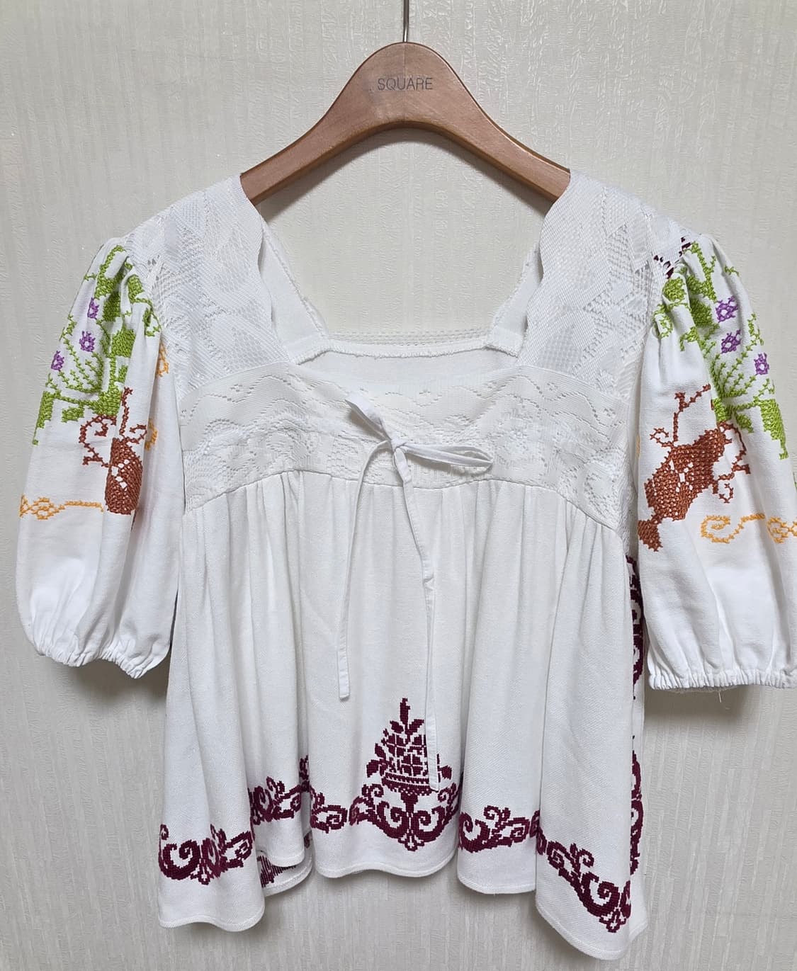 빈티지 아워 스퀘어넥 반팔 자수 블라우스 상품이미지1