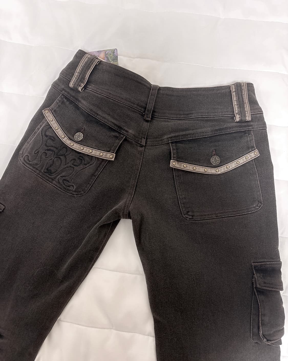 테스트메커니즘 flowers birds 카고 부츠컷 블랙 팬츠 젤리보드 상품이미지7