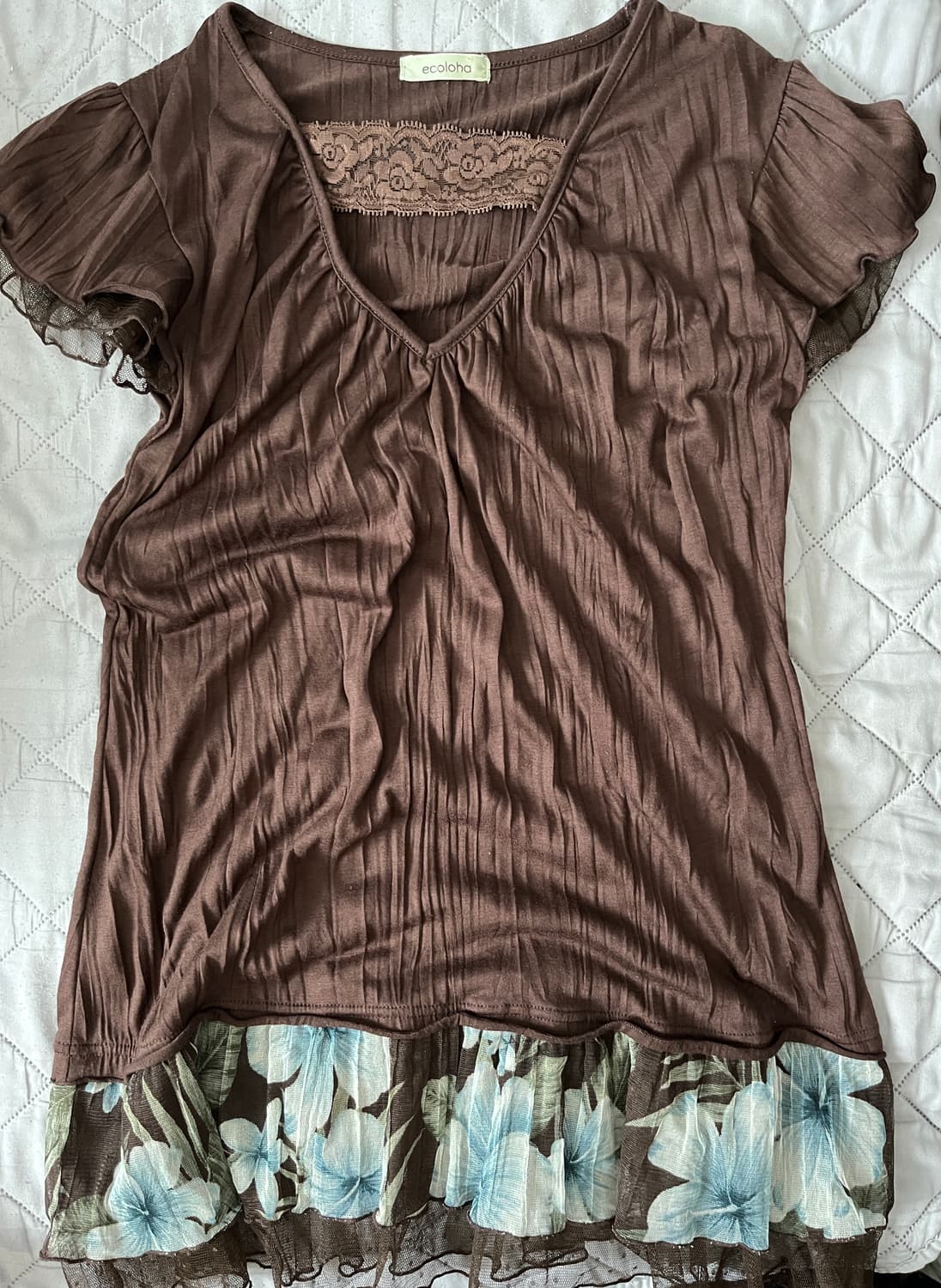 BROWN FLORAL HEM TUNIC TOP 상품이미지1