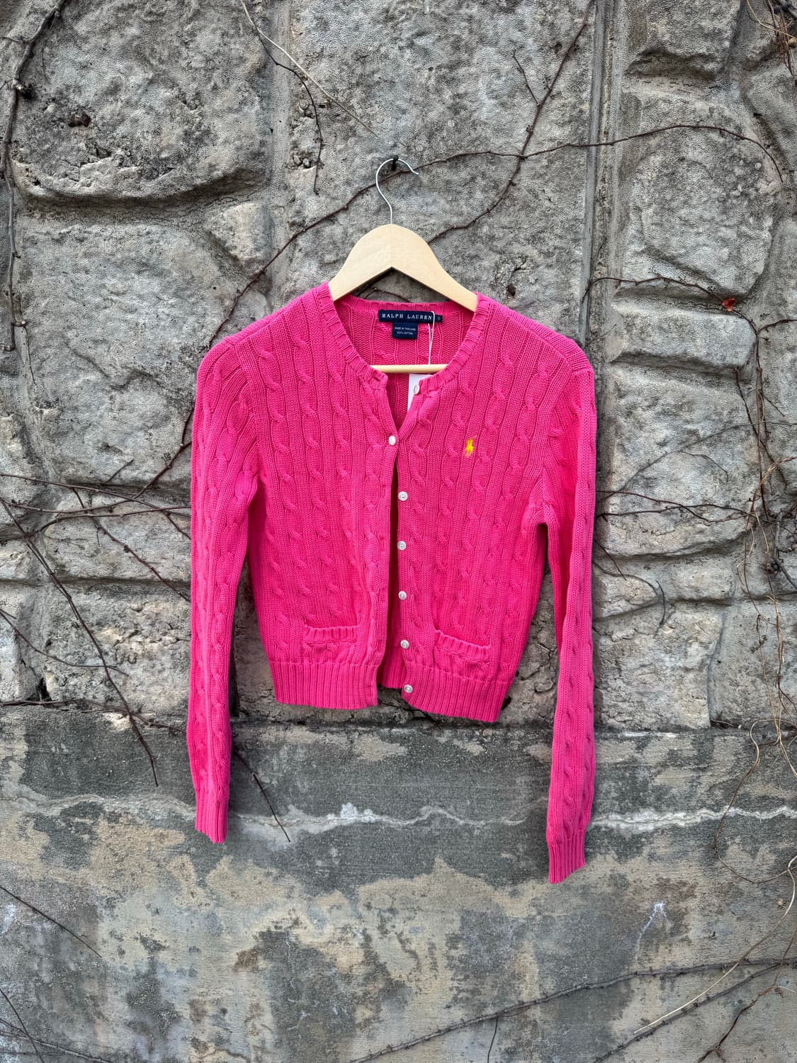 폴로 랄프로렌 빈티지 우먼 꽈배기 니트 가디건 핑크 상품이미지1