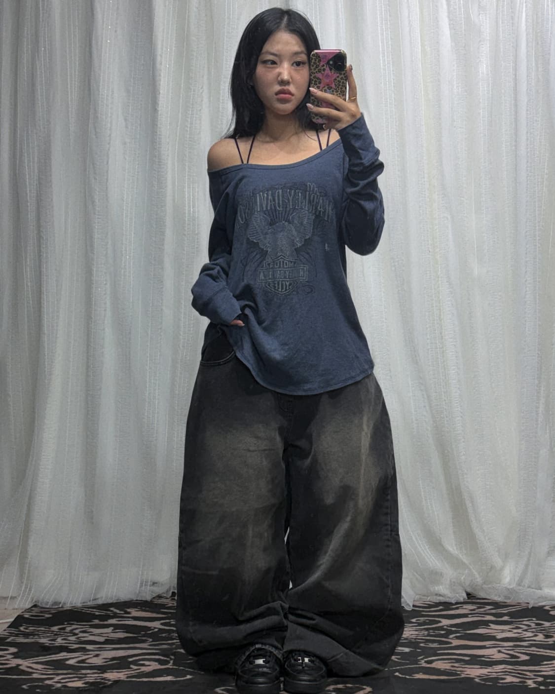 블랙 베이지워싱 벌룬 와이드 팬츠 상품이미지5