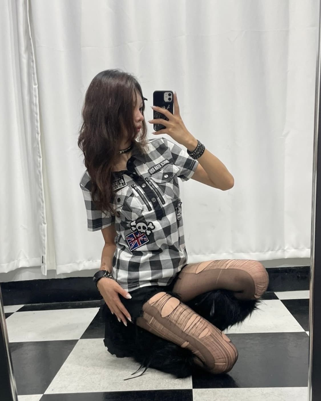 🎸체크 패턴 패치 디테일 카라 티셔츠🎸 상품이미지1