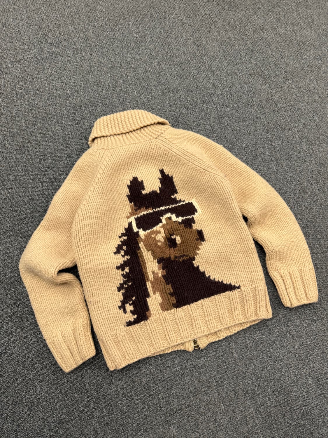 S)Wesc 로고 빈티지 베이지 니트 후드집업 가디건 상품이미지2