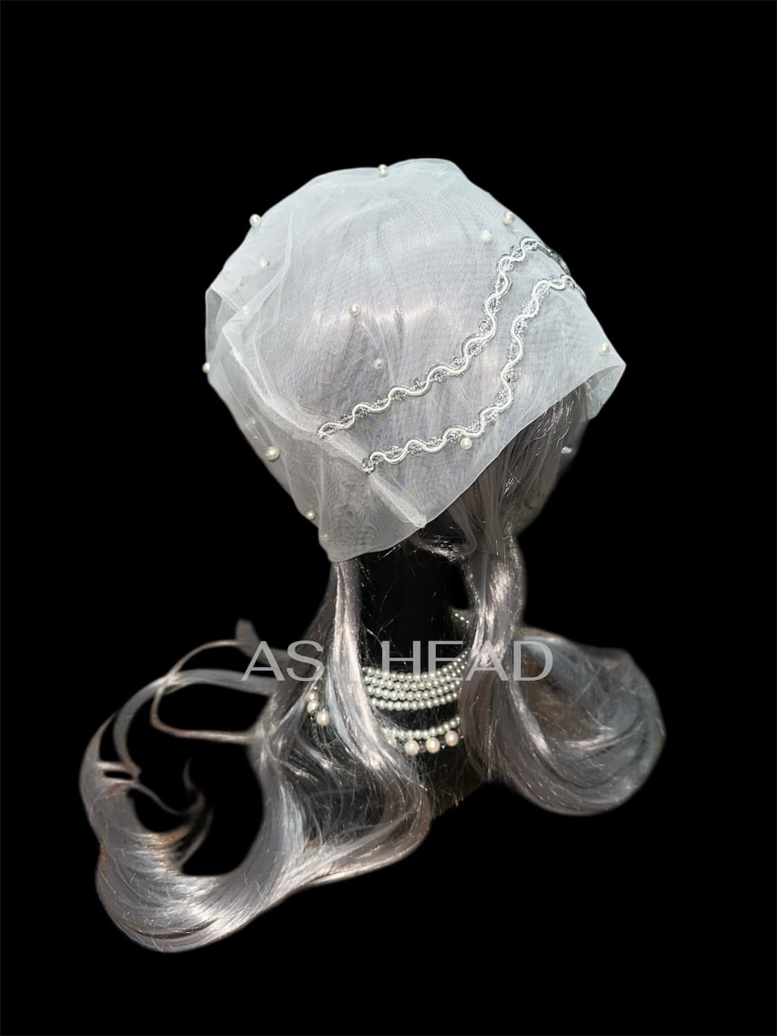 시스루 매쉬 진주 레이스 핸드메이드 롱 비니 상품이미지3