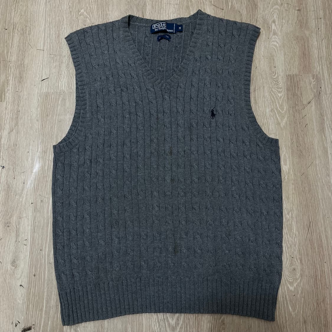 폴로 랄프로렌 케이블 브이넥 꽈배기 코튼 니트 조끼 M/95 상품이미지1