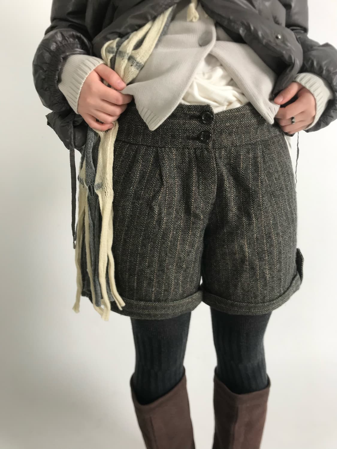 Wool check roll-up half pants 상품이미지1