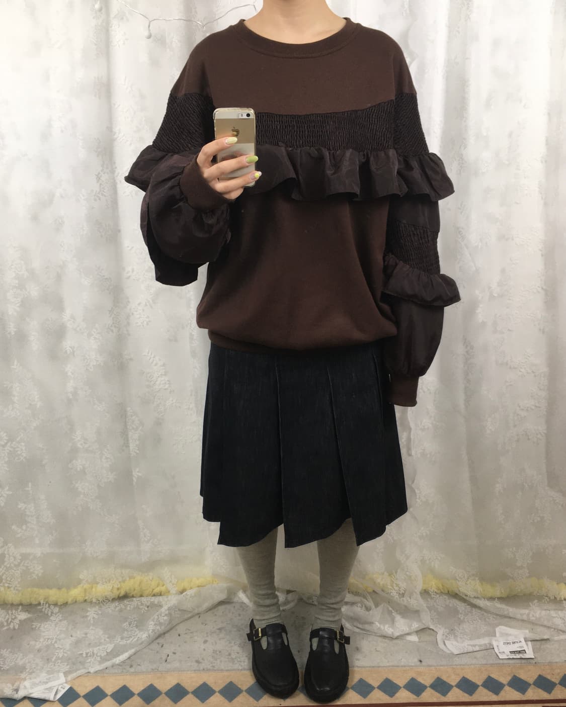 Brown frill oversized-fit sweatshirt top 상품이미지3