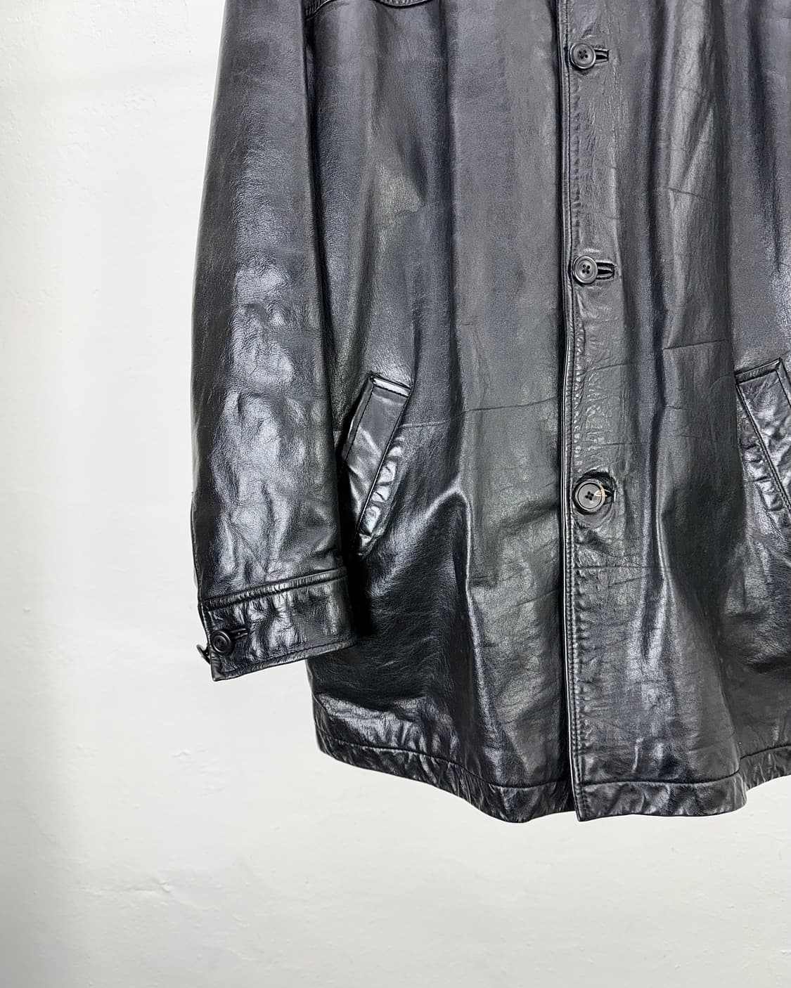 갭 90s 제뉴윈 블랙 느와르 카코트 레더 자켓 상품이미지4