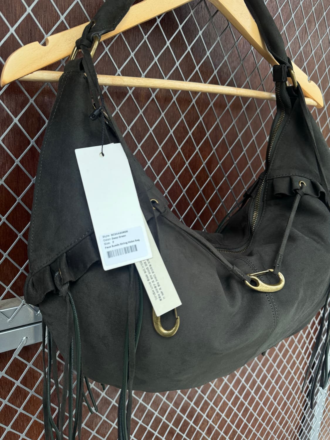 스컬프터 페이크 스웨이드 스트링 체인 호보 숄더백 카키 새상품 상품이미지6