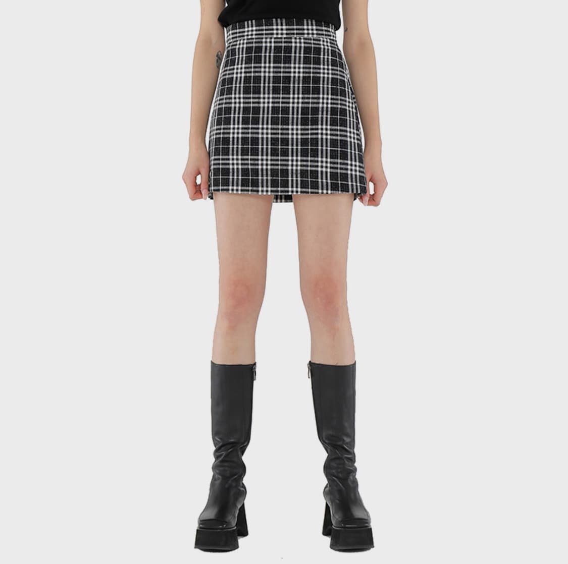 큐리티 글리터 체크 미니 스커트 치마 상품이미지1