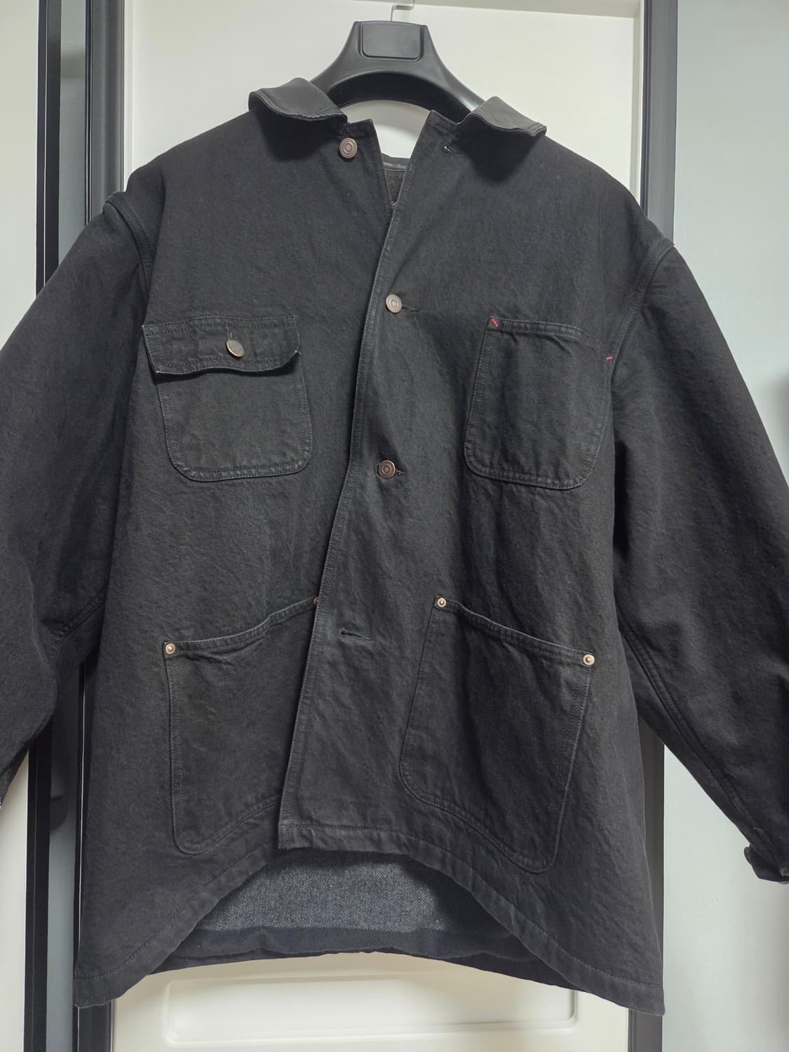 비헤비어 워시드 레더 카라 커버올 자켓 블랙 3 상품이미지1