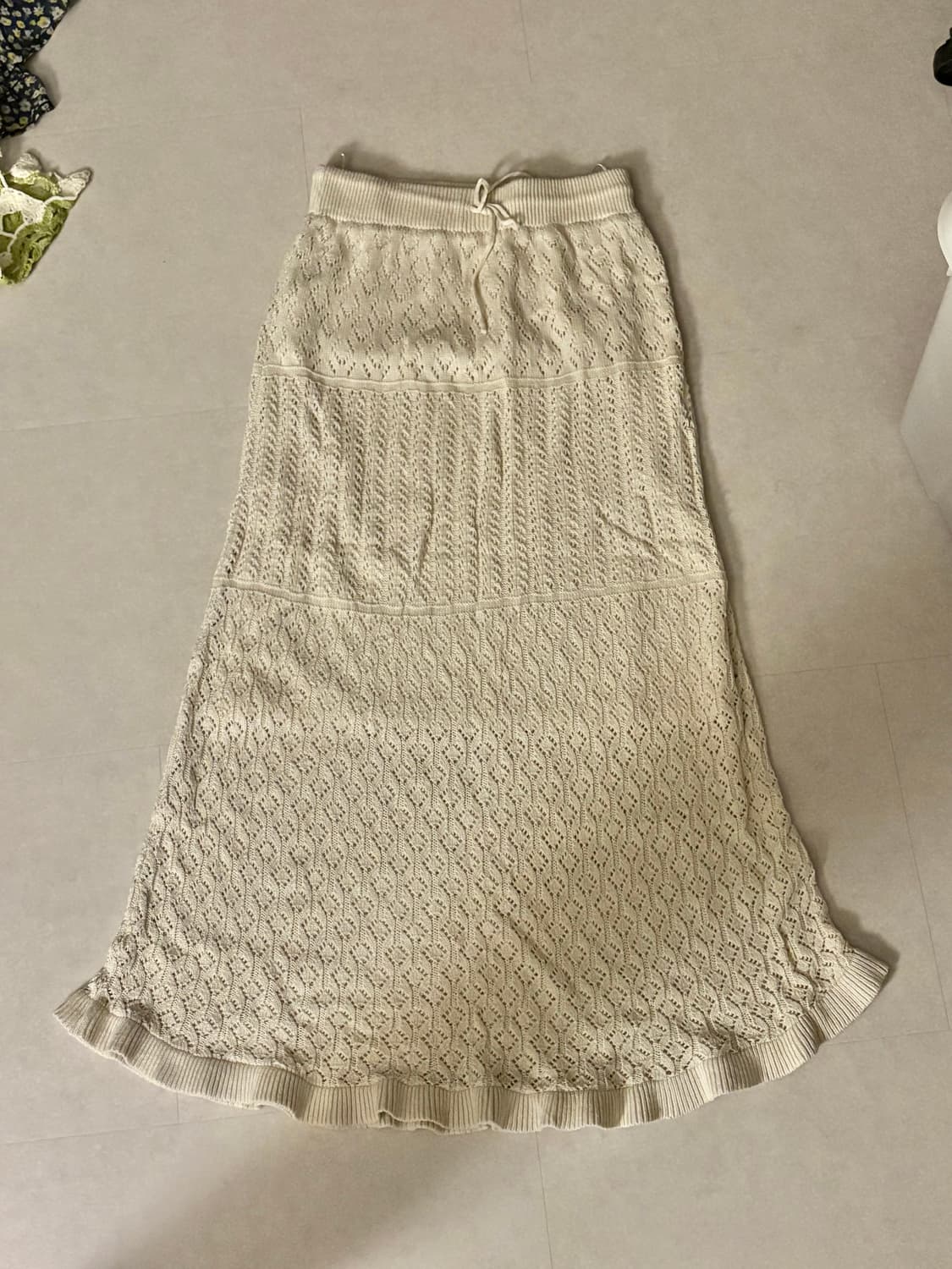 Japanese Vintage 아이보리 크로셰 러플 맥시 롱스커트 상품이미지1