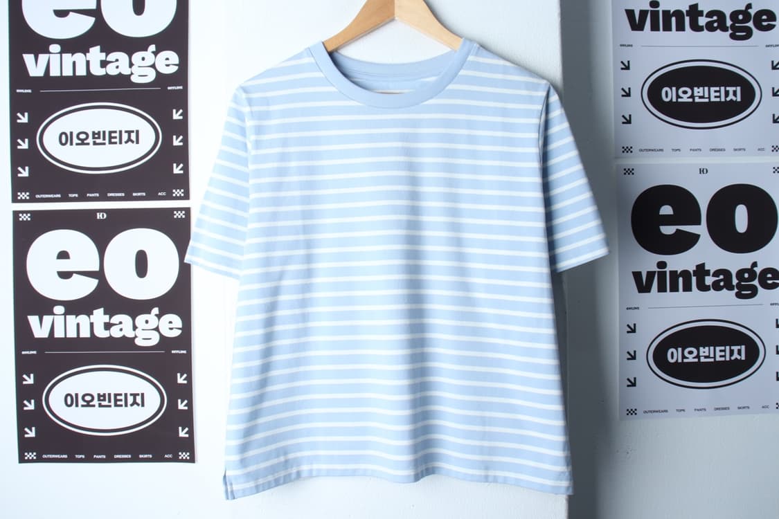 W(XL) 탑텐 반팔 티셔츠 스트라이프 연블루 세미크롭-H33375 상품이미지2