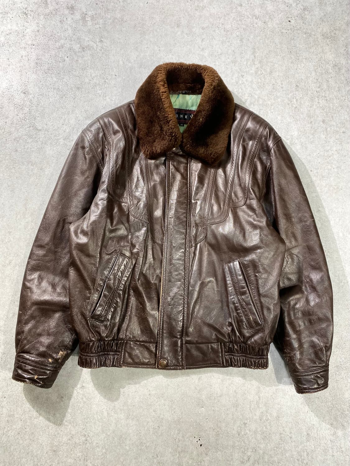 [95] 90s Hunky 브라운 양가죽 레더 봄버자켓 상품이미지1