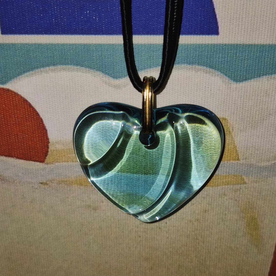 90s 프랑스 바칼라 크리스탈 아쿠아 빅 하트 목걸이 상품이미지9