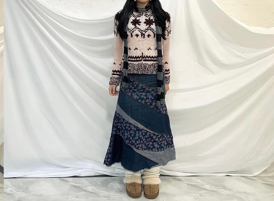 니트집업, 퍼베스트, 데님스커트, 크로쉐가디건 상품이미지6