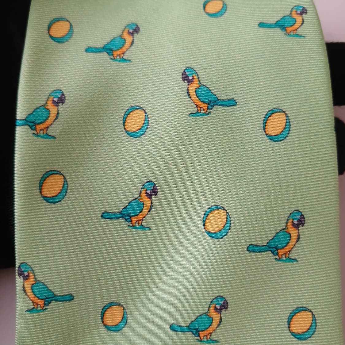 크리지아 실크 민트 앵무새 모티브 넥타이 9.3cm 새상품 A18906
 상품이미지5