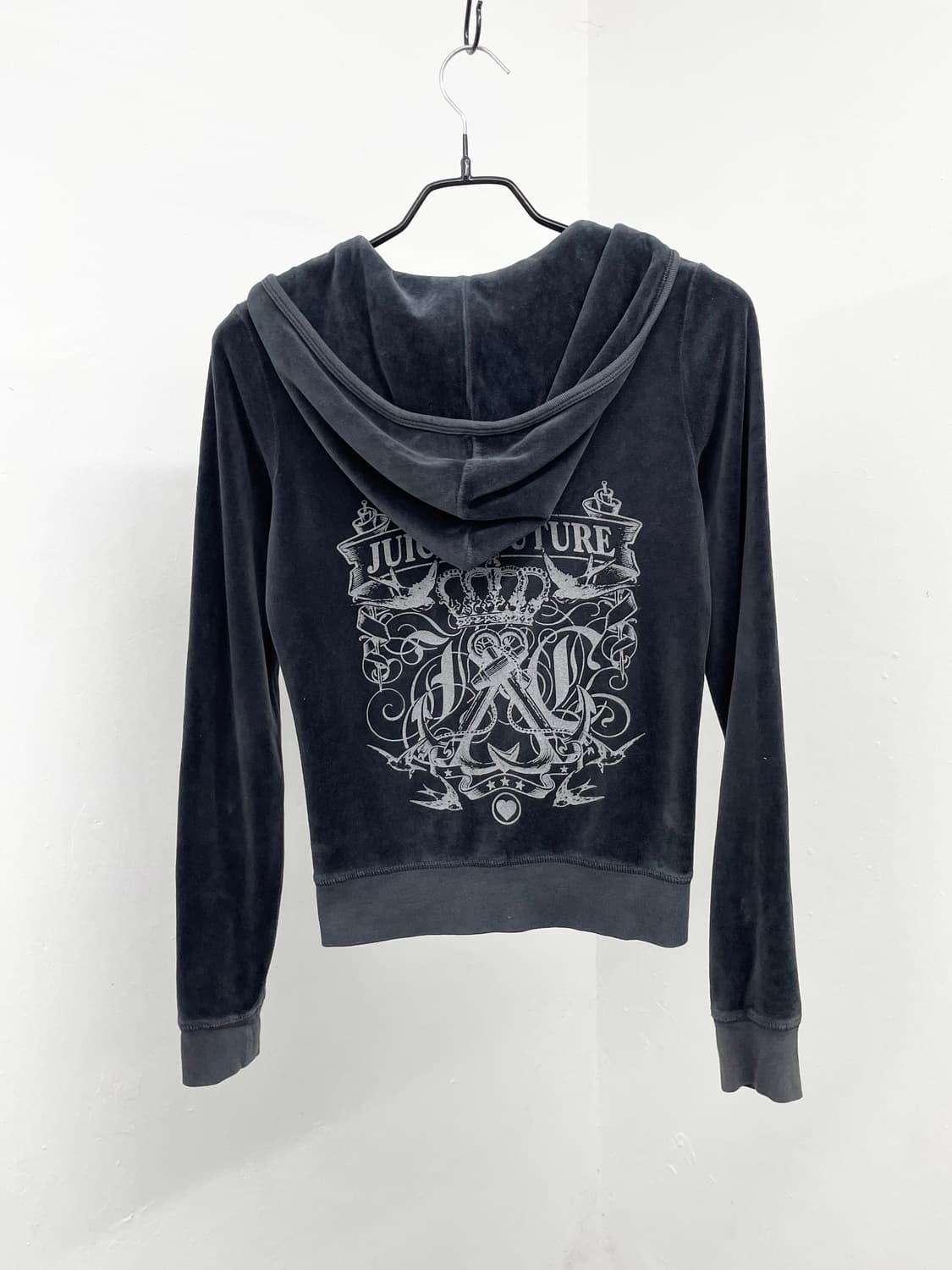 쥬시꾸뛰르 차콜 로고 벨로아 후드집업  상품이미지1