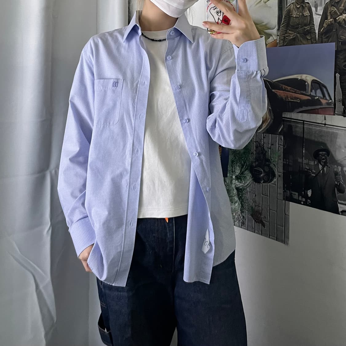 DAKS 닥스 하늘색 흰색 체크 셔츠 L 상품이미지1