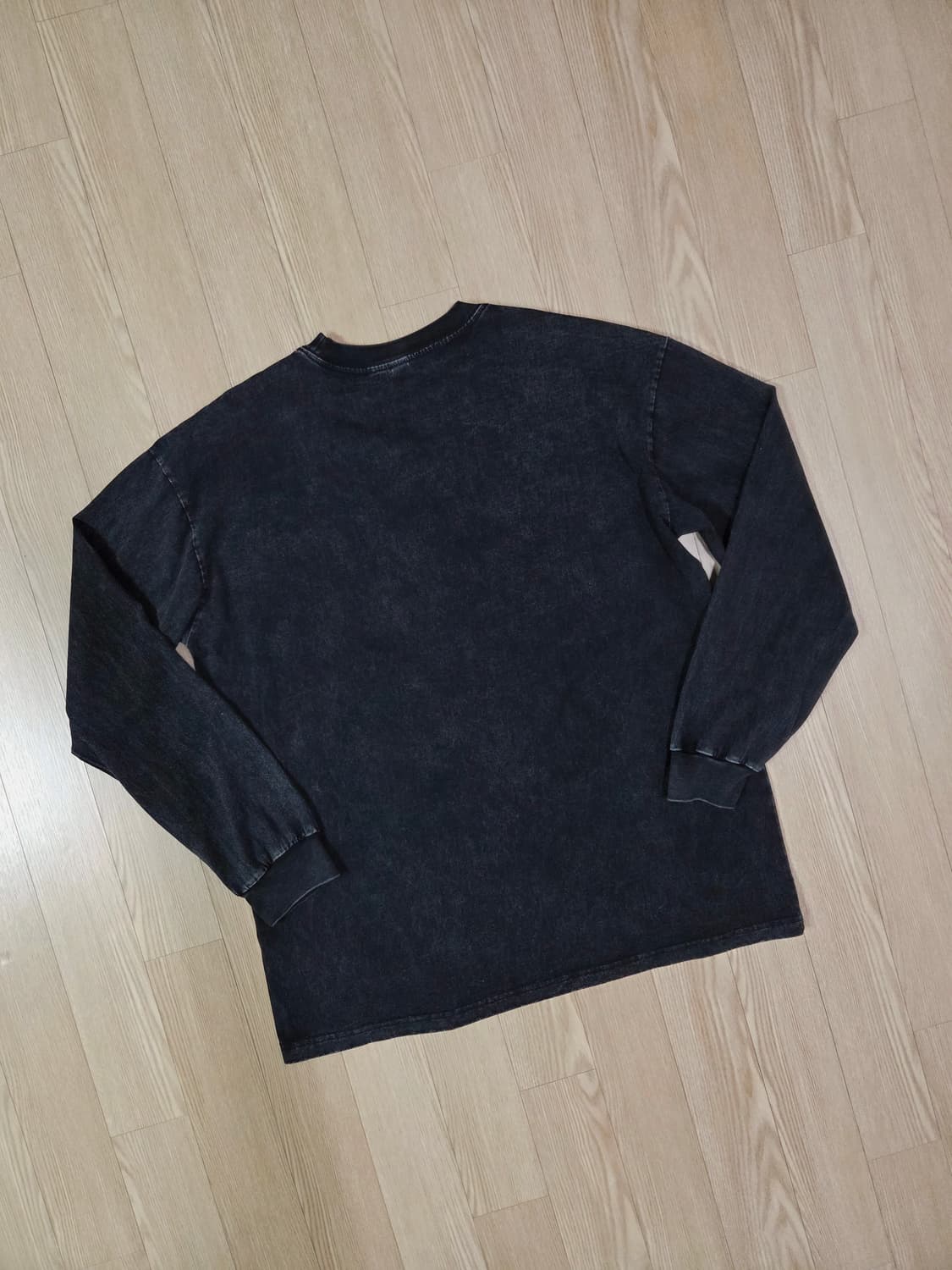 LIANGXILIN 블랙 원워싱 프린트 롱 슬리브 티셔츠 상품이미지4