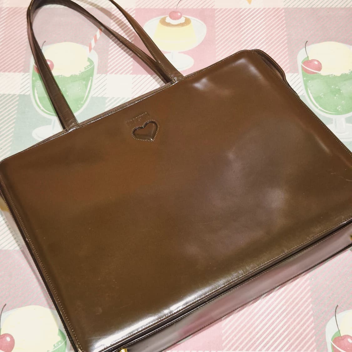 90s 모스키노 하트 엠보 레더 숄더&토트백 상품이미지9