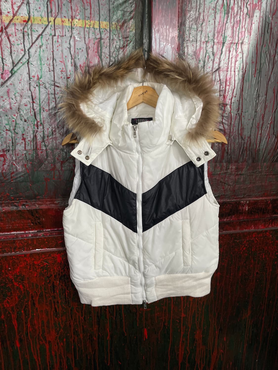 일본 빈티지 퍼 후드 갸루 패딩 베스트 패딩조끼 M 상품이미지5