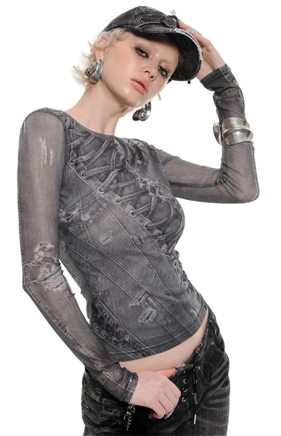 원진스튜디오 데님프린트 롱슬리브 상품이미지1