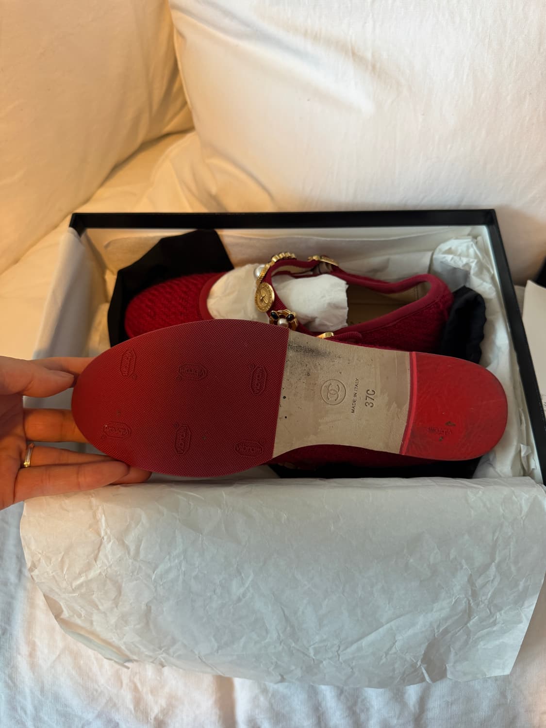 샤넬 메리제인 플랫슈즈 레드 37C 상품이미지2