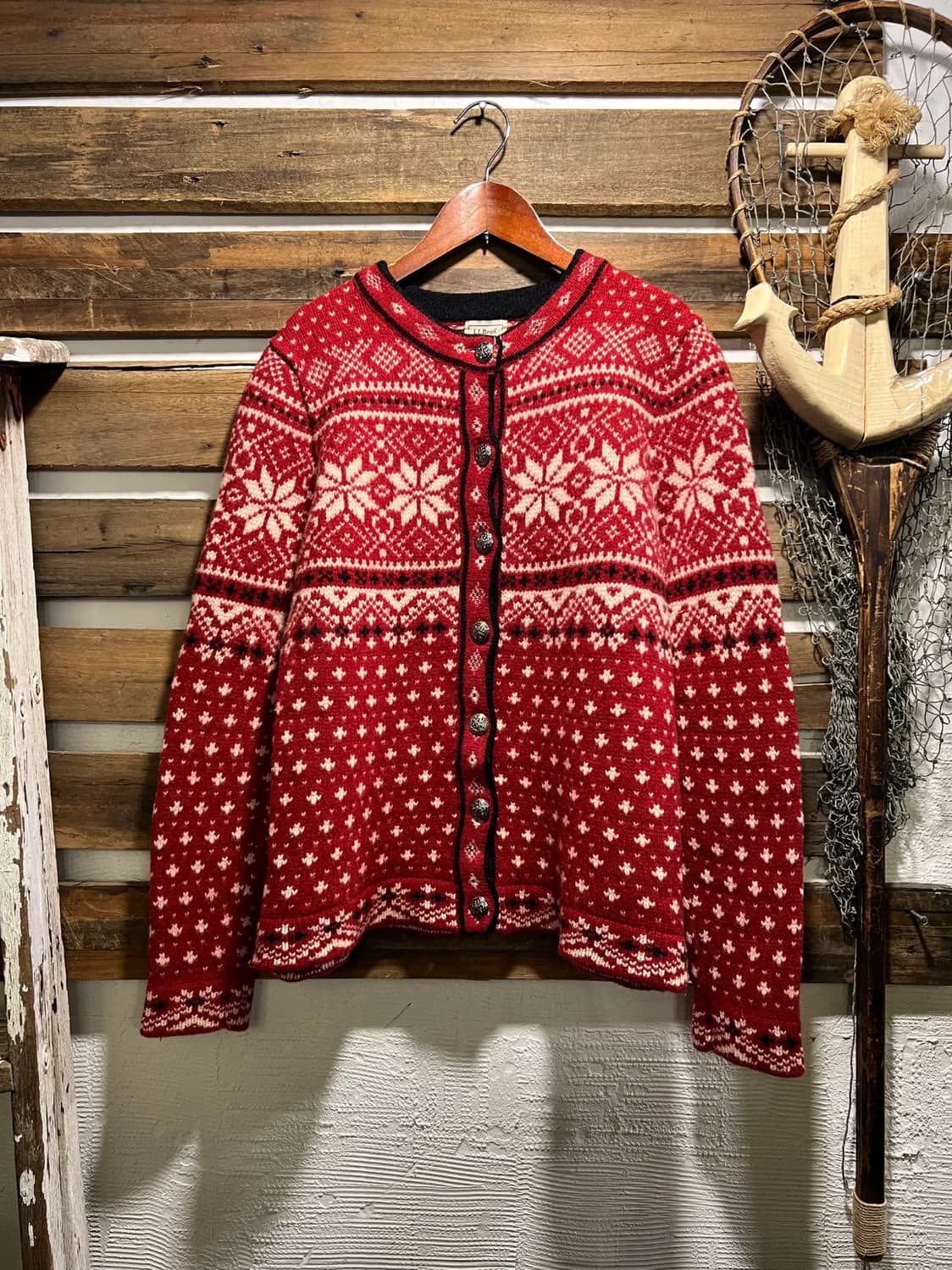 [M]엘엘빈 USA 노르딕 패턴 레드 램스울 니트 가디건 상품이미지1