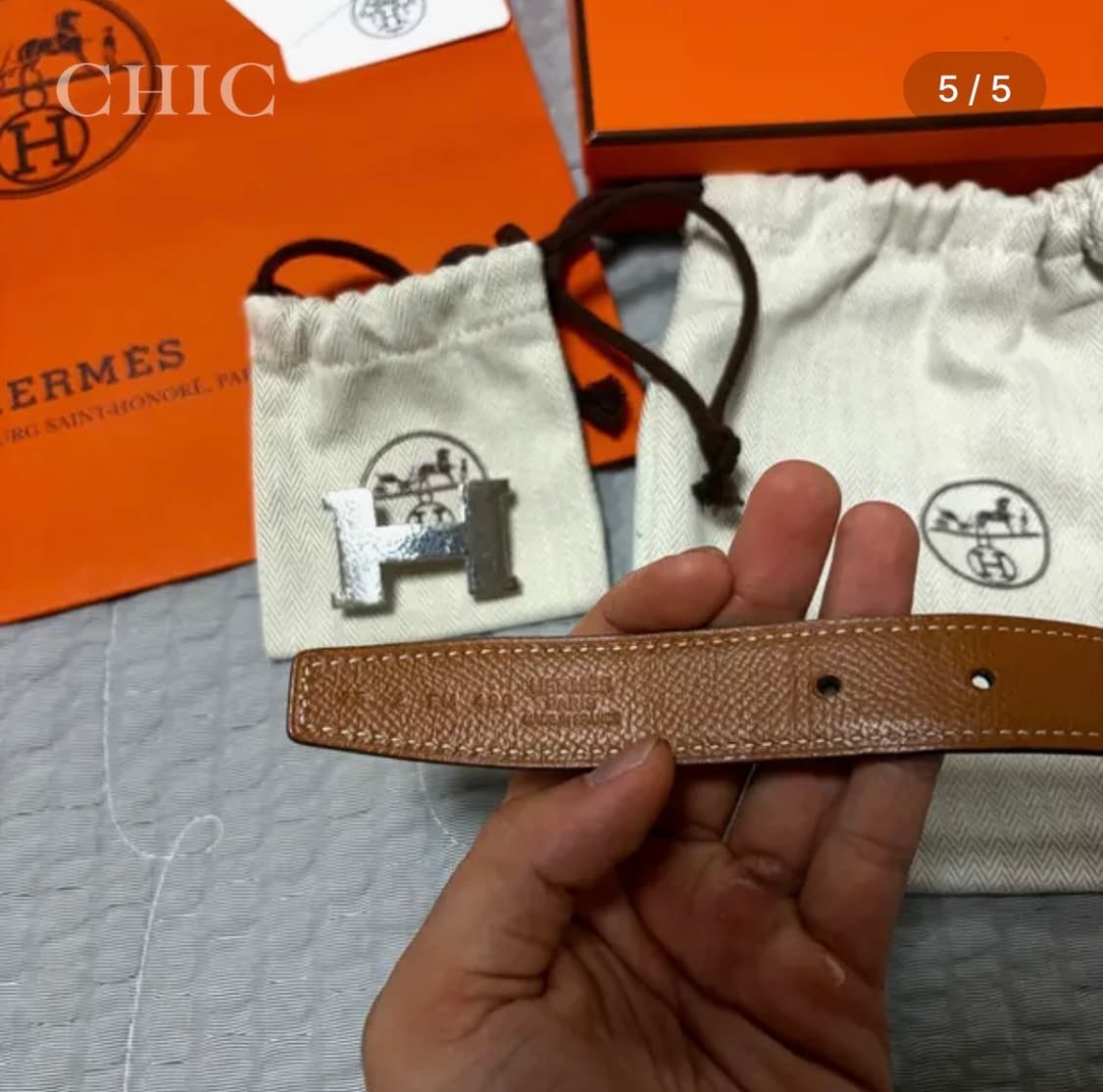 [에르메스 카프스킨 H 은장 버클 리버서블 벨트 (정품)] 상품이미지5