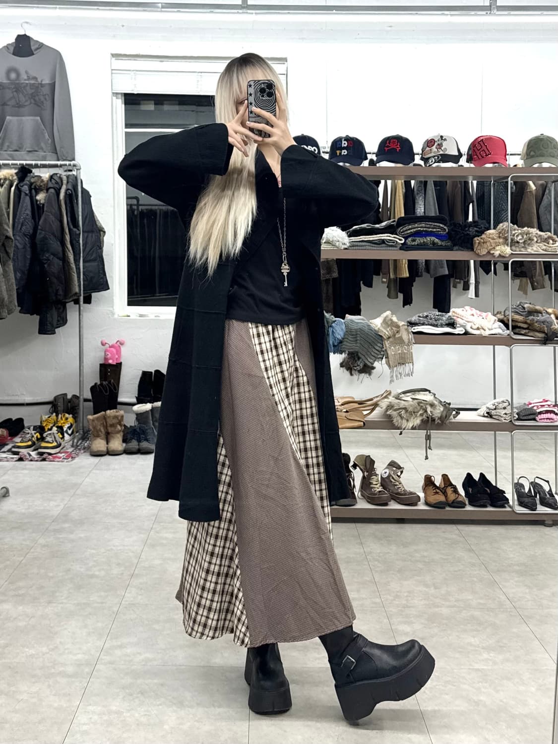 axes femme 믹스 체크 롱 스커트 상품이미지8