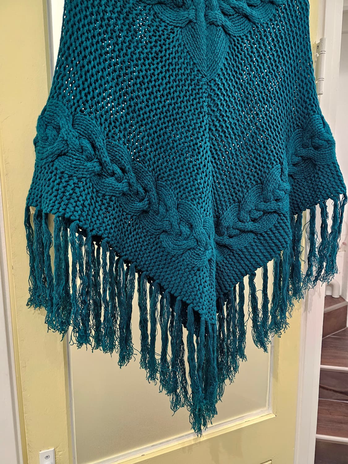 Japan 청록 니트 후드 케이프 상품이미지5