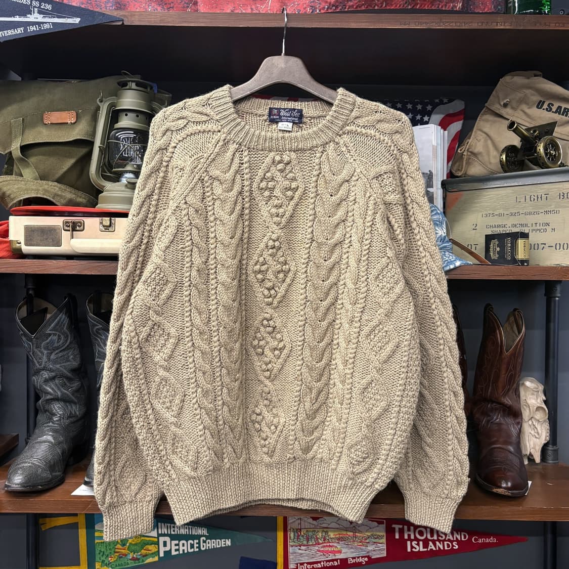 빈티지 케이블 보블 스티치 아란 울 스웨터 상품이미지1