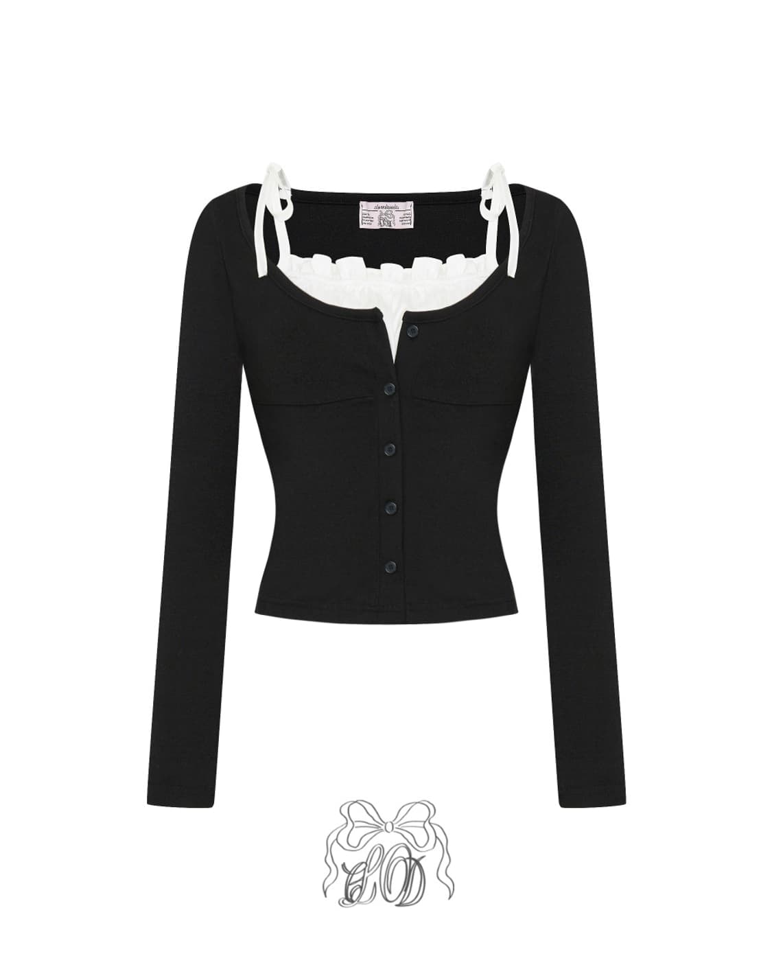 클라우드이모션 Made 블랙 클리셋 새틴 셔링 나시 레이어드 가디건 상품이미지1