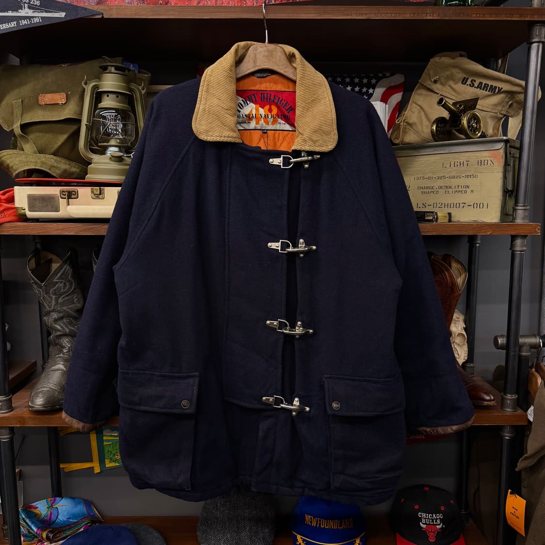 Rare! 90s 타미 힐피거 코듀로이 카라 파이어맨 울 코트   상품이미지1