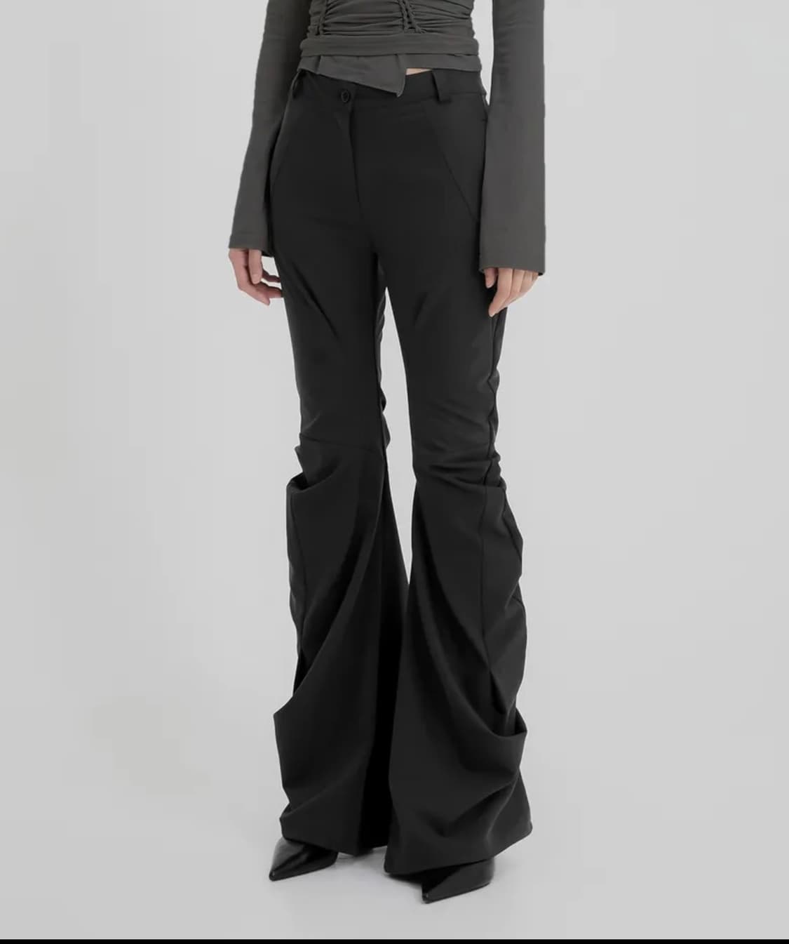 플레어업 드레이프팬츠 Asymmetrical Drape Pants 블랙  상품이미지1