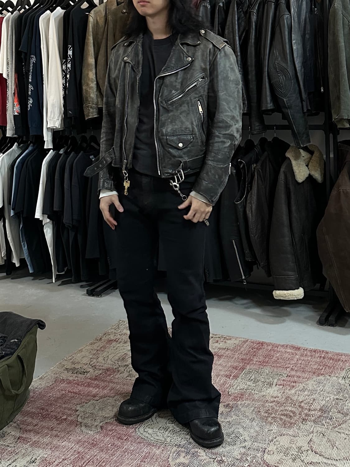 80's 디스 레더 자켓 빈티지 라이더 자켓 상품이미지2