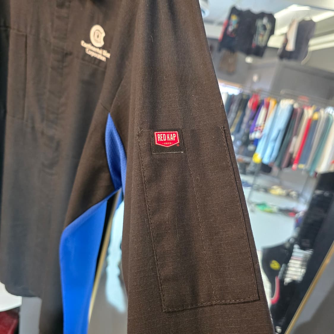 레드캡 워크셔츠 블랙 블루 컬러블록 자수 오버핏 상품이미지6