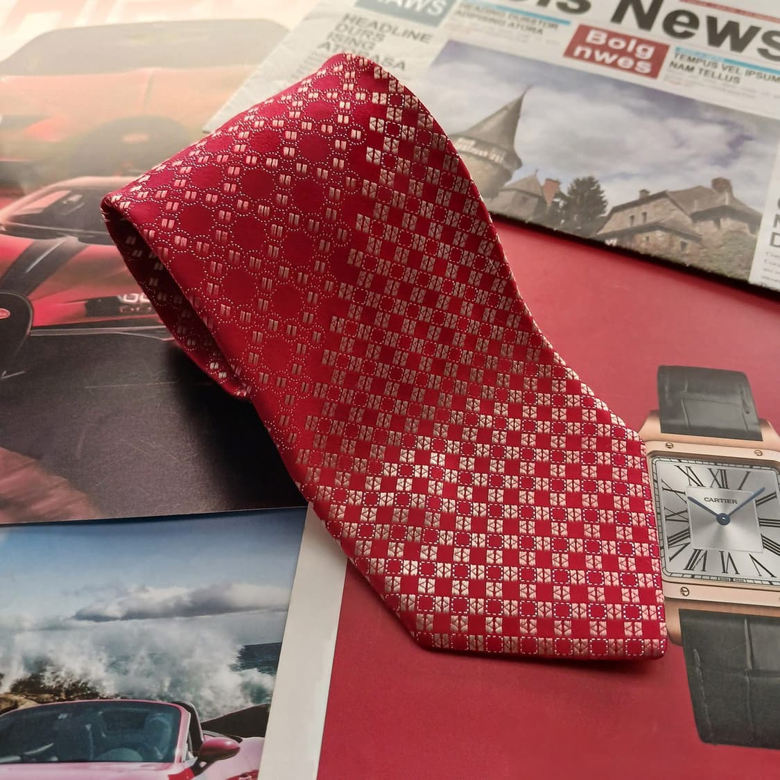 니나리치 실크 레드 체크 자카드 넥타이 8.6cm A+등급 A18671
 상품이미지2