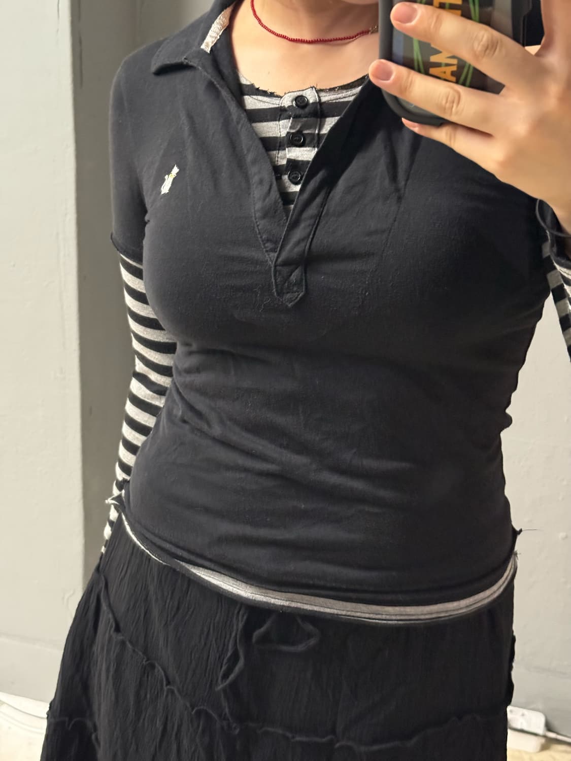 stripe pattern layered collar top 상품이미지2