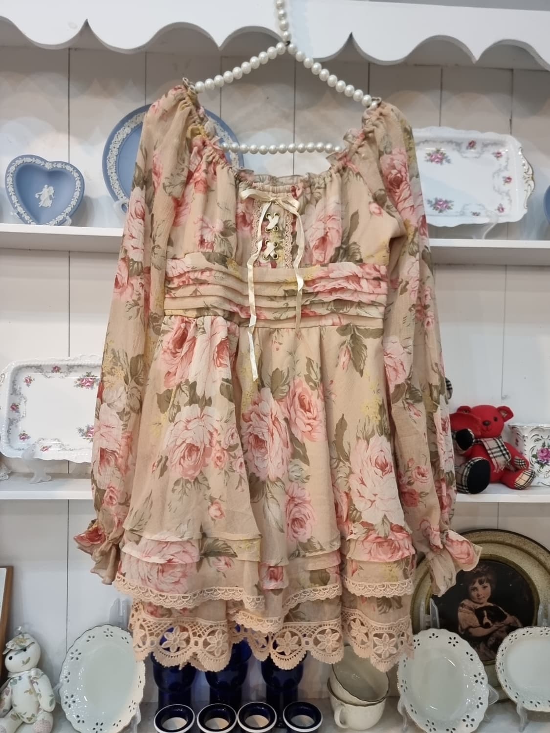 LIZ LISA 빈티지 로즈 오프숄더 쉬폰 원피스 상품이미지6