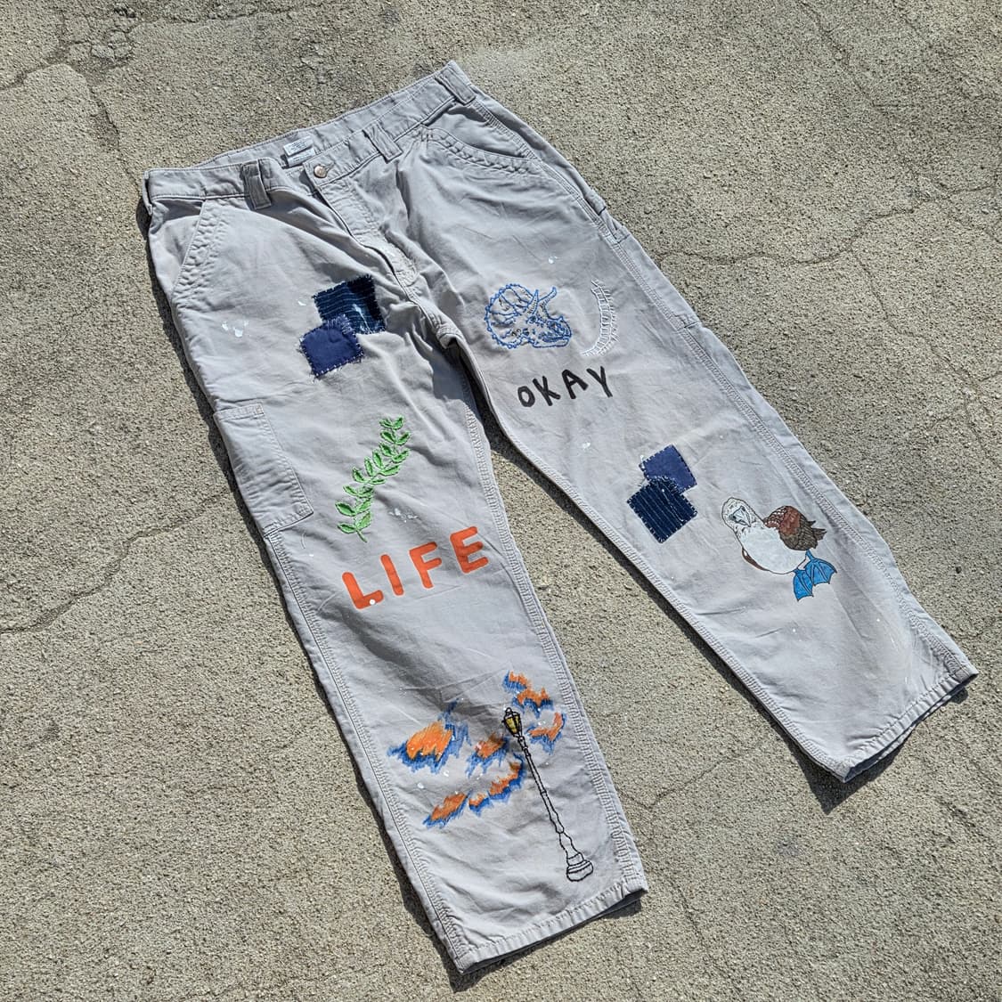 S.O/핸드드로잉, 자수, 패치워크 커스텀 팬츠 상품이미지1