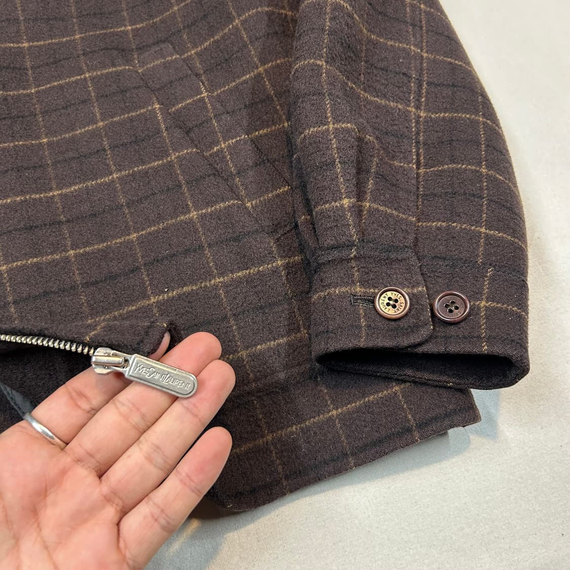 L) YSL 입생로랑 브라운 양털 퍼 울 코트 자켓 상품이미지6